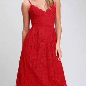 Royal Treatment Red Lace Midi Skater Dress